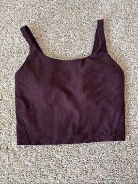 Ribbed Square-Neck Crop Tank Top - Plum